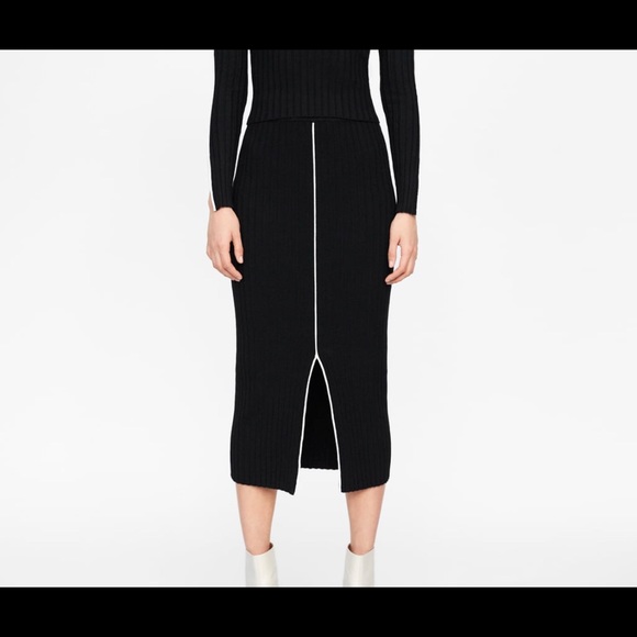 Zara Skirts Zara Black Ribbed Skirt With White Line Nwt Poshmark
